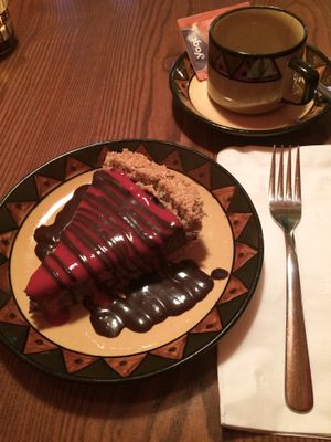 Chocolate raspberry cream pie with chai tea at Calactus Cafe in Moncton