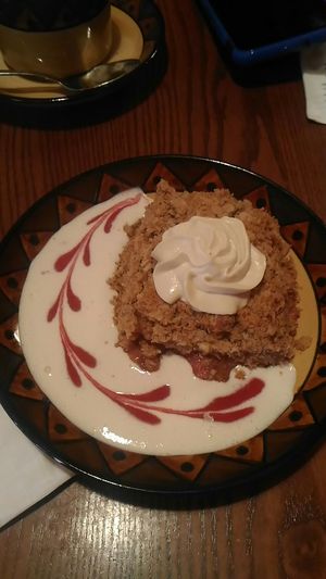 Daily dessert. Raspberry rhubarb crumble at Calactus Cafe in Moncton