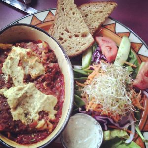 Vegan lasagna at Calactus Cafe in Moncton