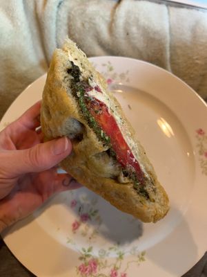 caprese sandwich on focaccia at The Humble Peach in Amherst