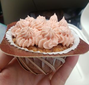 strawberry cupcake with strawberry frosting at The Humble Peach in Amherst