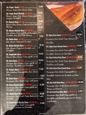 Menu - dosas 2. at Saravanaa Bhavan in Cologne
