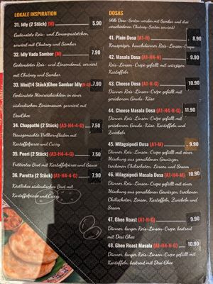 Menu - dosas 1. at Saravanaa Bhavan in Cologne