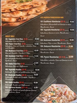 Menu - Chinese dishes. at Saravanaa Bhavan in Cologne