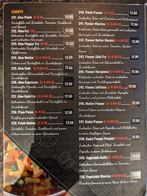 Menu - currys. at Saravanaa Bhavan in Cologne