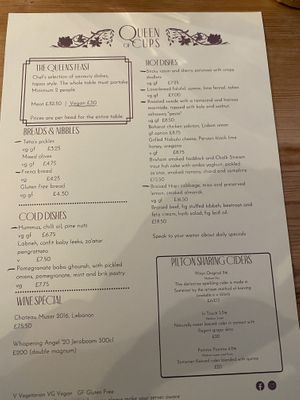 Menu   at Queen of Cups in Glastonbury