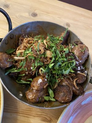 Sticky Raisin and Sherry Potatoes  at Queen of Cups in Glastonbury