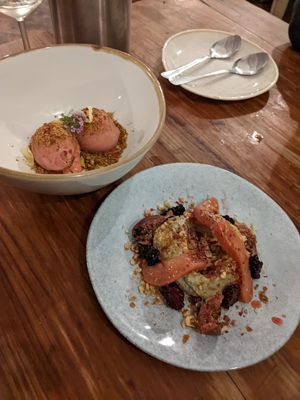 The plum and lavender sorbet and the tonka mousseline. Both incredible 😍 at Queen of Cups in Glastonbury