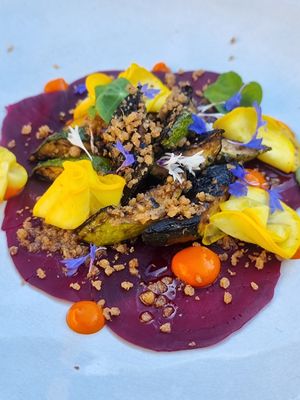 Beetroot+Courgette Dish I'm Unsure of but was amazing. at Queen of Cups in Glastonbury