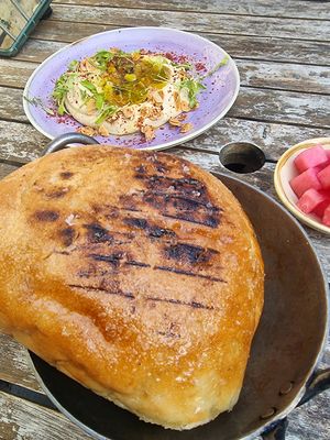 Bread + Humous at Queen of Cups in Glastonbury