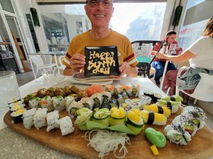 A very happy vegan birthday. The vegan sampler at Baushi in Carvoeiro