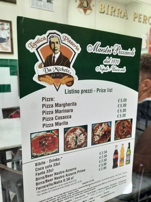 menu 2021 at Pizzeria da Michele in Naples
