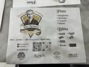 Menu at Pizzeria da Michele in Naples