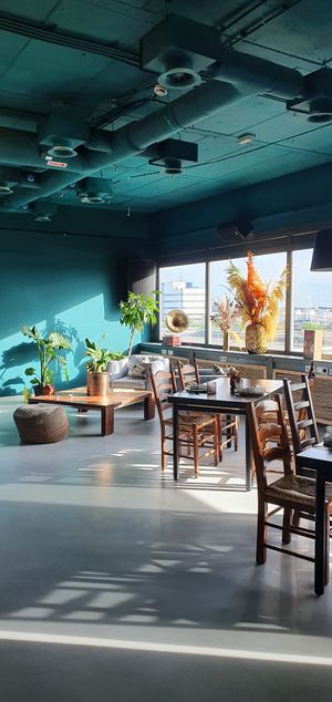 Interior and highway view at Papa Aswa in Amsterdam