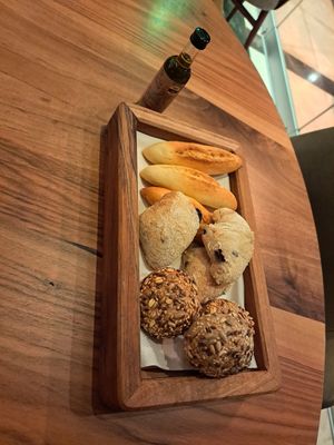 Bread and olive oil - vegan at Roof Garden in Athens