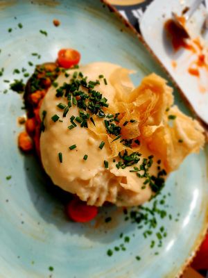 Vegetable tower with cauliflower bechamel at Bar Parada in Tenerife