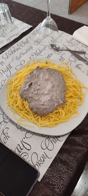 Pasta sin gluten con salsa de boletus y trufa at Albergue de Morata in Morata De Jalon