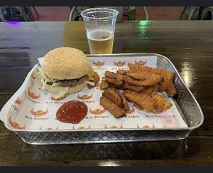 Vegan #1 with sweet potato fries 🙃  at Rez Burger  in Mckinney