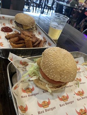 Made a vegan chicken nugget sandwich with Vegan sauce. Soo yumm !  Vegan #2 in the background   at Rez Burger  in Mckinney