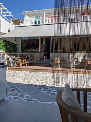 Indoor seating across the way at HANABI in Milos