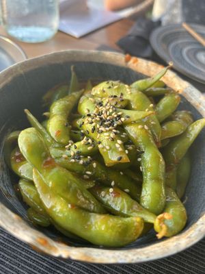 Spicy mame (not spicy at all to us)  at HANABI in Milos