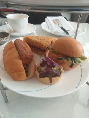 Lovely sandwiches and delicious mini tart at The Drawing Rooms in South West London