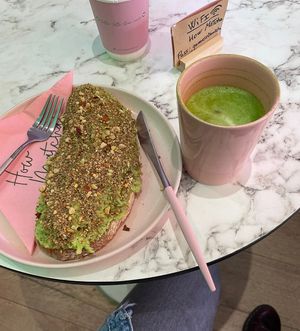 Matcha Oat Latte and Smashed Avo Toast  at How Matcha! in London