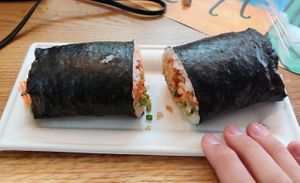 Giant sushi roll at Pacific Bowl & Rolls in Monterey