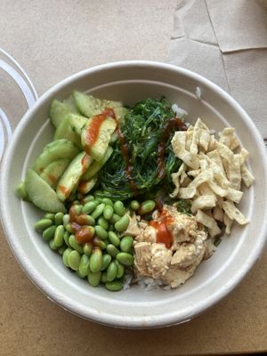 Really good vegan option! Lots of choice for toppings and you can build your own bowl with tofu or mushrooms   at Pacific Bowl & Rolls in Monterey