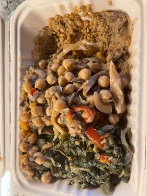 Mushroom Stew with quinoa and callaloo at New Legacy Vegans in Oakland Park
