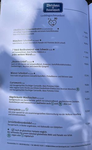 Menu with vegan Maultaschen  at Wirtshaus am Bavariapark in Munich