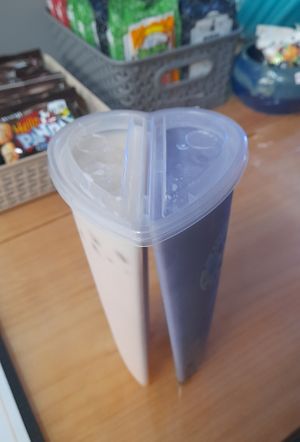 Split Cup: Sakura Rose with Passion Fruit Puree, and Taro at Bluebird Bubble Tea in Asheville