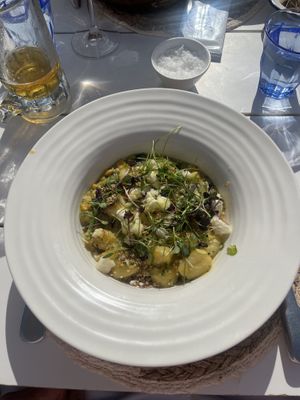Gnocchi with vegan feta  at The Hut in Freshwater
