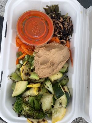 Rice bowl with veg instead of egg + cashew butter + hot sauce  at B-Side Foods in Seattle