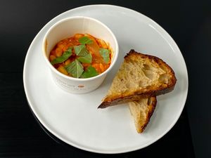 pipérade beans + toast (plated at home) at B-Side Foods in Seattle