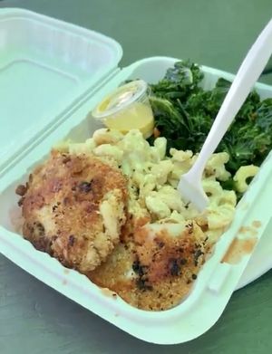 Vegan crab cakes  at Zoe's Vegan Delight  in Washington