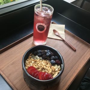 Triple berry yogurt bowl with hibiscus and rose ice tea  at Savage Garden - Maybe closed in Seoul