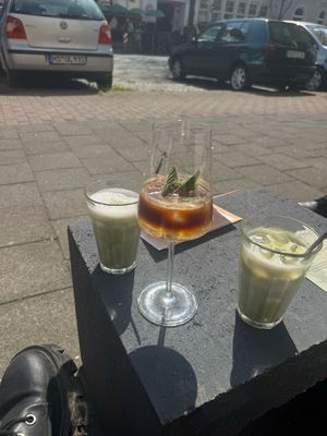 Iced Matcha Latte and espresso tonic elderflower   at Exkaffee in Muenster