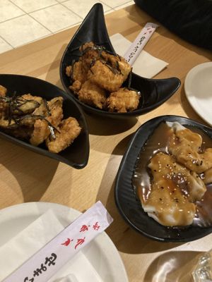 Vegetables tempura, agedashi tofu and peanut dumplings   at OPLANTE Vegan Sushi & Wok  in Montreal