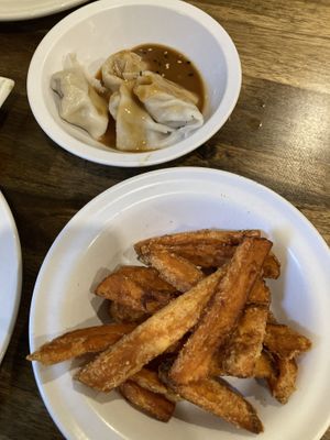 Sweet potato fries and raviolis  at OPLANTE Vegan Sushi & Wok  in Montreal