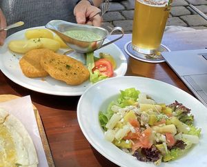 Vegan Schnitzel and asparagus salad  at Dauth-Schneider in Frankfurt