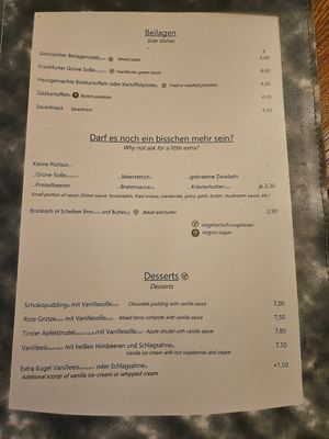 Menu at Dauth-Schneider in Frankfurt