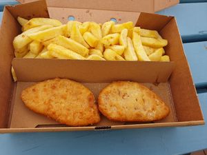 Vegan 'fish' and chips - July 2023 at The Seaforth in Ullapool