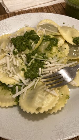 Vegan ravioli with pesto and cheese   at Trader Joe's - Bay St in San Francisco