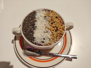 Berry smoothie bowl (vegan) at Caffeinated in Busan