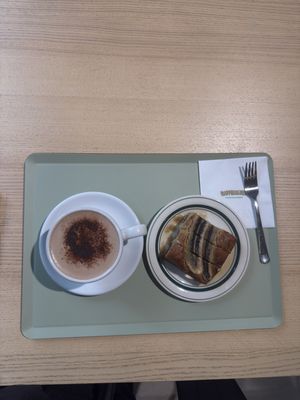 Vegan chocolate latte/milk with oat milk + vegan banana bread  at Caffeinated in Busan