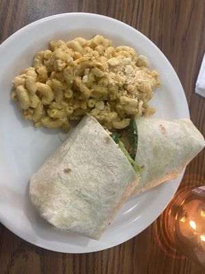 4/5 buffalo Caesar salad wrap with Mac and cheese! Loved the wrap!! The Mac and cheese could use more flavor   at Not Ya Mama's Vegan Cafe in Salem