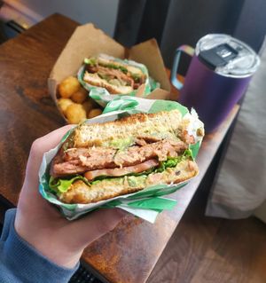 Pictured is the Juicy Marble Steak Sandwich at Not Ya Mama's Vegan Cafe in Salem