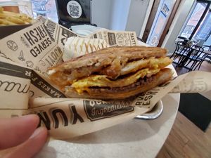 French toast sandwich! at Not Ya Mama's Vegan Cafe in Salem