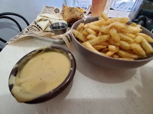Cheez fries! at Not Ya Mama's Vegan Cafe in Salem